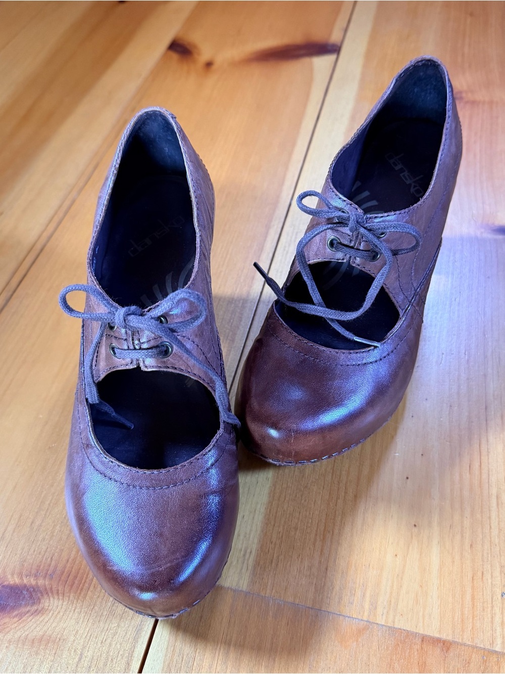 Dansko Brown Leather Lace-Up Mary Jane Heels